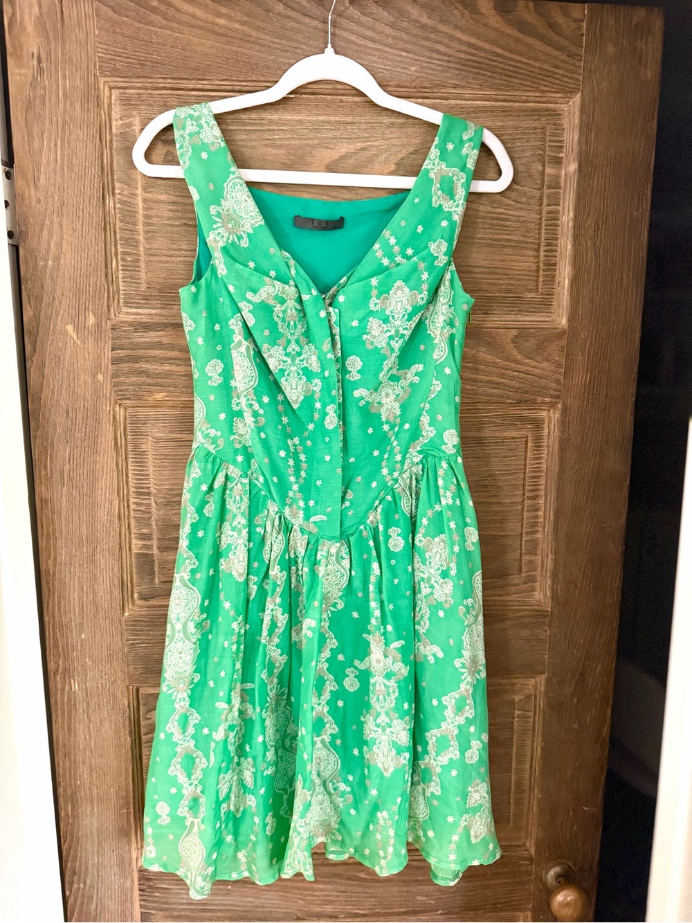 TOV Green Floral Vintage Inspired Drop Waist Fit & Flare Dress 40 size 8, 10